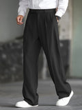 Dress Trousers Wide-Leg Pleated Black Men's – Office, Casual, Formal, Everyday Smart Wear