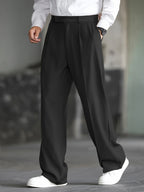 Dress Trousers Wide-Leg Pleated Black Men's – Office, Casual, Formal, Everyday Smart Wear
