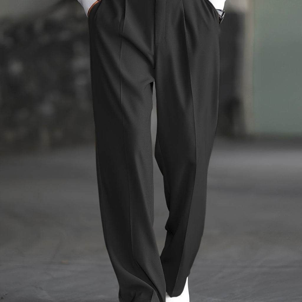 Dress Trousers Wide-Leg Pleated Black Men's – Office, Casual, Formal, Everyday Smart Wear