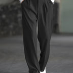 Dress Trousers Wide-Leg Pleated Black Men's – Office, Casual, Formal, Everyday Smart Wear