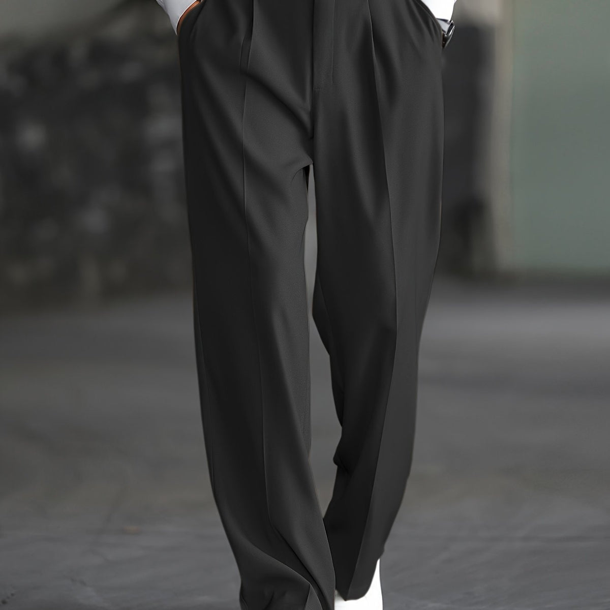 Dress Trousers Wide-Leg Pleated Black Men's – Office, Casual, Formal, Everyday Smart Wear