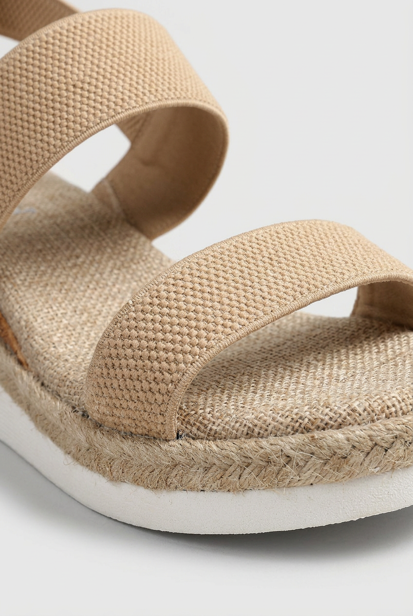 Espadrille Wedge Sandals Beige Elastic Strap Women's Open Toe – Casual, Holiday · Werune