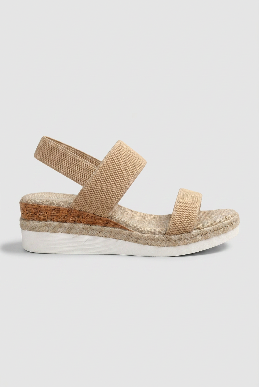 Espadrille Wedge Sandals Beige Elastic Strap Women's Open Toe – Casual, Holiday · Werune