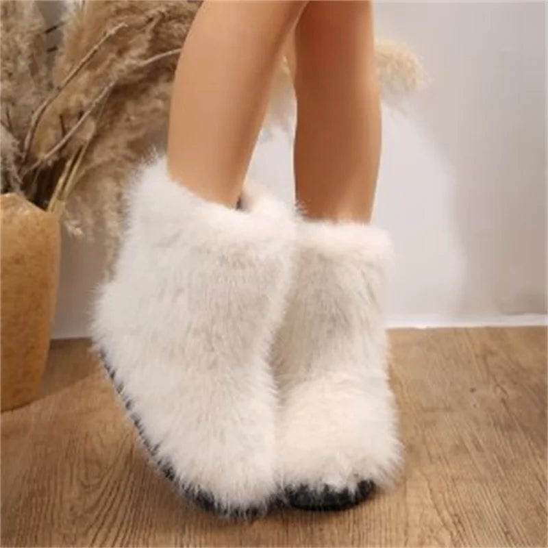 Faux Fur Ankle Boots Black Fleece Lined Women's – Winter, Casual, Warm Snow Booties, Holiday Gift
