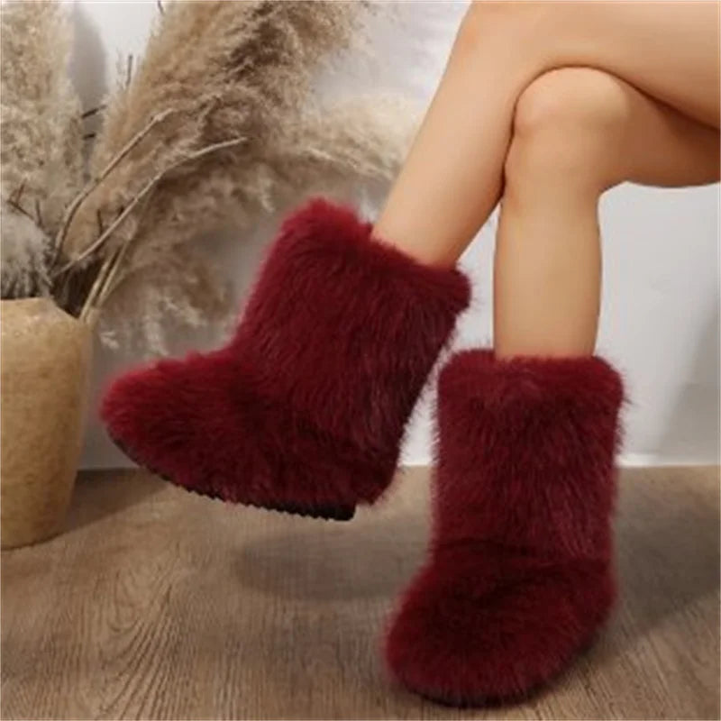 Faux Fur Ankle Boots Black Fleece Lined Women's – Winter, Casual, Warm Snow Booties, Holiday Gift