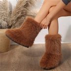 Faux Fur Ankle Boots Black Fleece Lined Women's – Winter, Casual, Warm Snow Booties, Holiday Gift