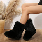 Faux Fur Ankle Boots Black Fleece Lined Women's – Winter, Casual, Warm Snow Booties, Holiday Gift