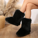 Faux Fur Ankle Boots Black Fleece Lined Women's – Winter, Casual, Warm Snow Booties, Holiday Gift