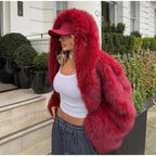 Faux Fur Hooded Coat Green Oversized Women's Long Sleeve – Casual, Holiday, Winter Statement Outerwear