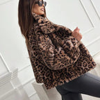 Faux Fur Jacket Leopard Print Women's Lapel Collar – Casual, Winter, Holiday, Gift