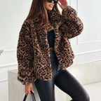 Faux Fur Jacket Leopard Print Women's Lapel Collar – Casual, Winter, Holiday, Gift