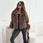 Faux Fur Jacket Leopard Print Women's Lapel Collar – Casual, Winter, Holiday, Gift