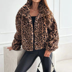 Faux Fur Jacket Leopard Print Women's Lapel Collar – Casual, Winter, Holiday, Gift