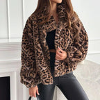Faux Fur Jacket Leopard Print Women's Lapel Collar – Casual, Winter, Holiday, Gift