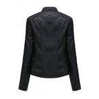 Faux Leather Biker Jacket Black Women's Zip-Up Moto Coat – Casual, Office, Holiday, Gift