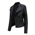 Faux Leather Biker Jacket Black Women's Zip-Up Moto Coat – Casual, Office, Holiday, Gift