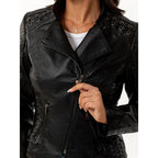 Faux Leather Biker Jacket Black Women's Zip-Up Moto Coat – Casual, Office, Holiday, Gift