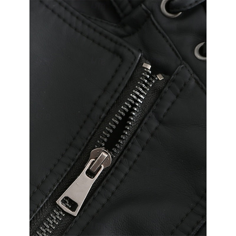 Faux Leather Biker Jacket Black Women's Zip-Up Moto Coat – Casual, Office, Holiday, Gift