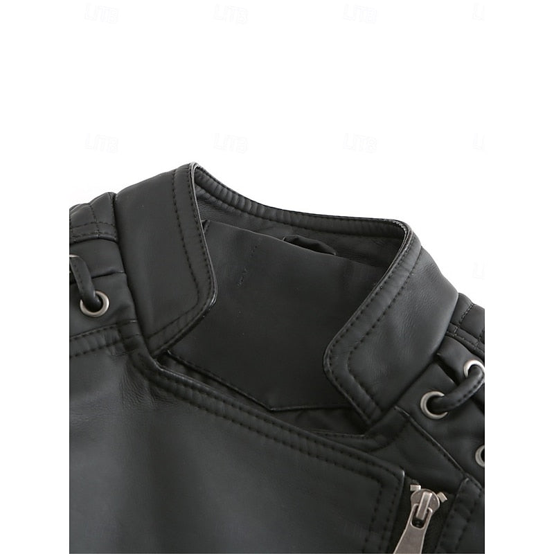 Faux Leather Biker Jacket Black Women's Zip-Up Moto Coat – Casual, Office, Holiday, Gift