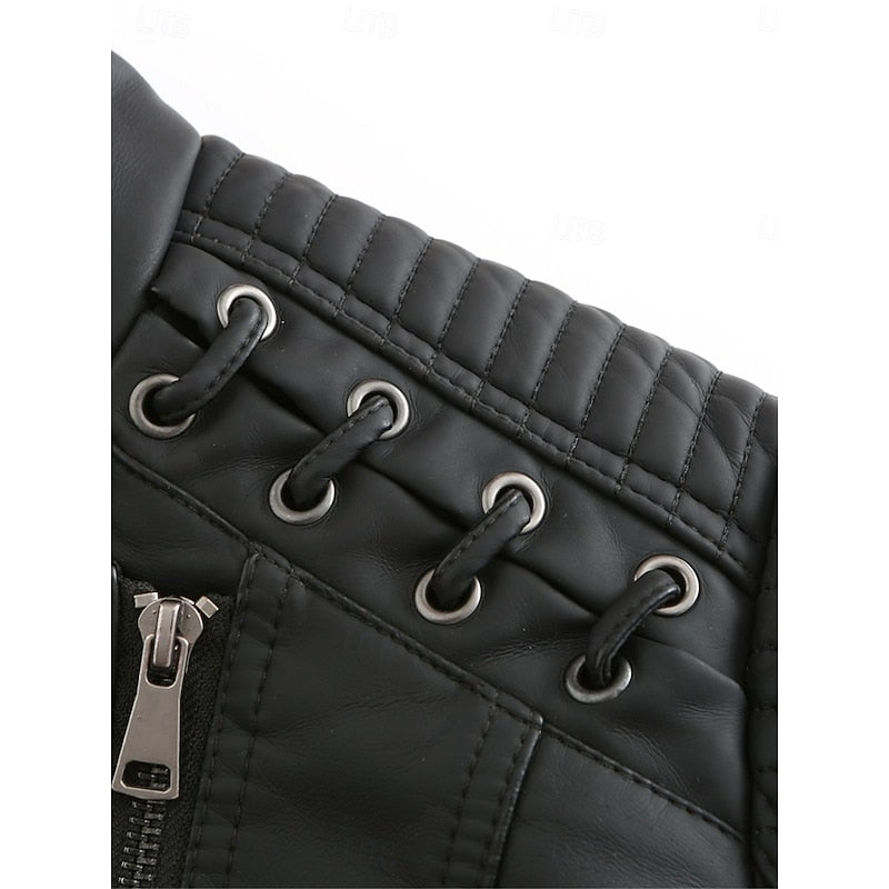 Faux Leather Biker Jacket Black Women's Zip-Up Moto Coat – Casual, Office, Holiday, Gift