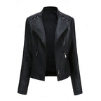 Faux Leather Biker Jacket Black Women's Zip-Up Moto Coat – Casual, Office, Holiday, Gift