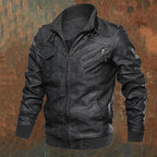Faux Leather Biker Jacket Men's Brown Stand Collar Zip Moto Coat – Casual, Motorcycle, Gift