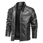 Faux Leather Biker Jacket Men's Red Stand Collar Zip – Casual, Motorcycle, Holiday, Gift
