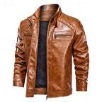 Faux Leather Biker Jacket Men's Red Stand Collar Zip – Casual, Motorcycle, Holiday, Gift