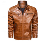 Faux Leather Biker Jacket Men's Red Stand Collar Zip – Casual, Motorcycle, Holiday, Gift