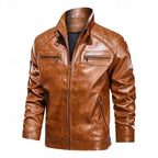 Faux Leather Biker Jacket Men's Red Stand Collar Zip – Casual, Motorcycle, Holiday, Gift