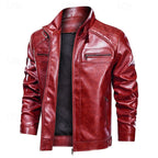Faux Leather Biker Jacket Men's Red Stand Collar Zip – Casual, Motorcycle, Holiday, Gift
