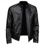 Faux Leather Biker Jacket Men's Stand Collar Zip-Up Brown – Casual, Motorcycle, Office, Gift