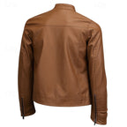 Faux Leather Biker Jacket Men's Stand Collar Zip-Up Brown – Casual, Motorcycle, Office, Gift
