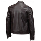Faux Leather Biker Jacket Men's Stand Collar Zip-Up Brown – Casual, Motorcycle, Office, Gift