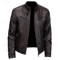 Faux Leather Biker Jacket Men's Stand Collar Zip-Up Brown – Casual, Motorcycle, Office, Gift