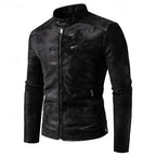 Faux Leather Biker Jacket Men's Stand-Collar Zip-Up Distressed Brown – Casual, Office, Holiday, Gift