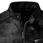 Faux Leather Biker Jacket Men's Stand-Collar Zip-Up Distressed Brown – Casual, Office, Holiday, Gift