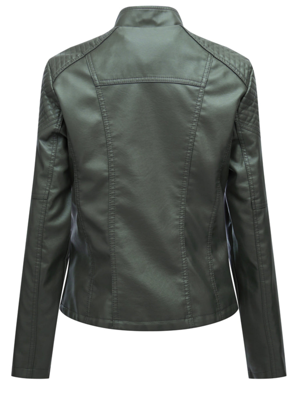Faux Leather Biker Jacket Women's Green Zip-Up Moto Coat – Casual, Office, Holiday, Gift