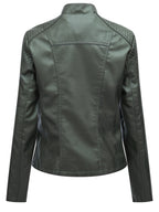 Faux Leather Biker Jacket Women's Green Zip-Up Moto Coat – Casual, Office, Holiday, Gift