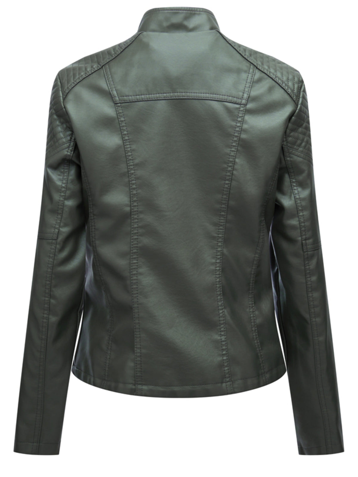 Faux Leather Biker Jacket Women's Green Zip-Up Moto Coat – Casual, Office, Holiday, Gift