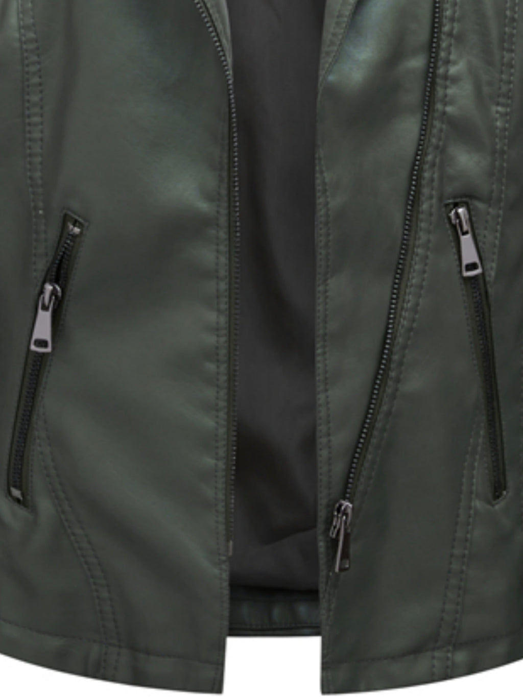 Faux Leather Biker Jacket Women's Green Zip-Up Moto Coat – Casual, Office, Holiday, Gift