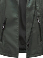Faux Leather Biker Jacket Women's Green Zip-Up Moto Coat – Casual, Office, Holiday, Gift