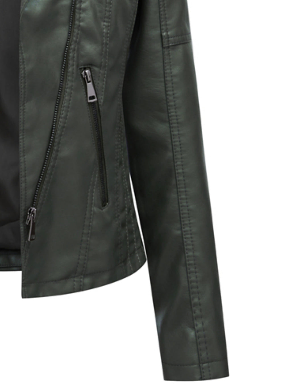 Faux Leather Biker Jacket Women's Green Zip-Up Moto Coat – Casual, Office, Holiday, Gift
