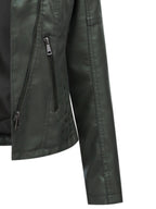 Faux Leather Biker Jacket Women's Green Zip-Up Moto Coat – Casual, Office, Holiday, Gift