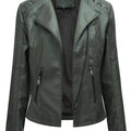 Faux Leather Biker Jacket Women's Green Zip-Up Moto Coat – Casual, Office, Holiday, Gift