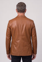 Faux Leather Blazer Jacket Tan Men's Notch Lapel Two-Button – Office, Casual, Smart Wear, Gift