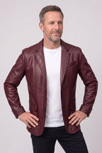 Faux Leather Blazer Jacket Tan Men's Notch Lapel Two-Button – Office, Casual, Smart Wear, Gift