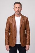 Faux Leather Blazer Jacket Tan Men's Notch Lapel Two-Button – Office, Casual, Smart Wear, Gift