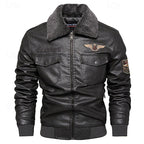 Faux Leather Bomber Jacket Men's Brown Fleece Collar Aviator Coat – Casual, Winter, Gift