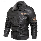 Faux Leather Bomber Jacket Men's Brown Fleece Collar Aviator Coat – Casual, Winter, Gift